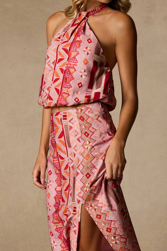 Lindley Pink Multi Boho Print Midi Skirt - thumbnail 4