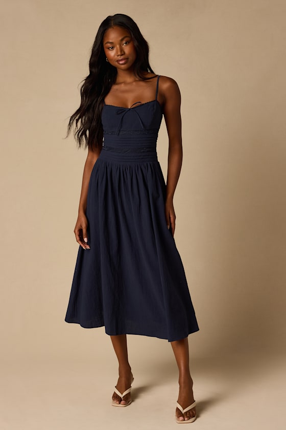 Elina Navy Pleated Midi Dress 1