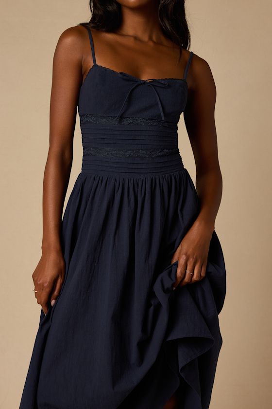 Elina Navy Pleated Midi Dress 2