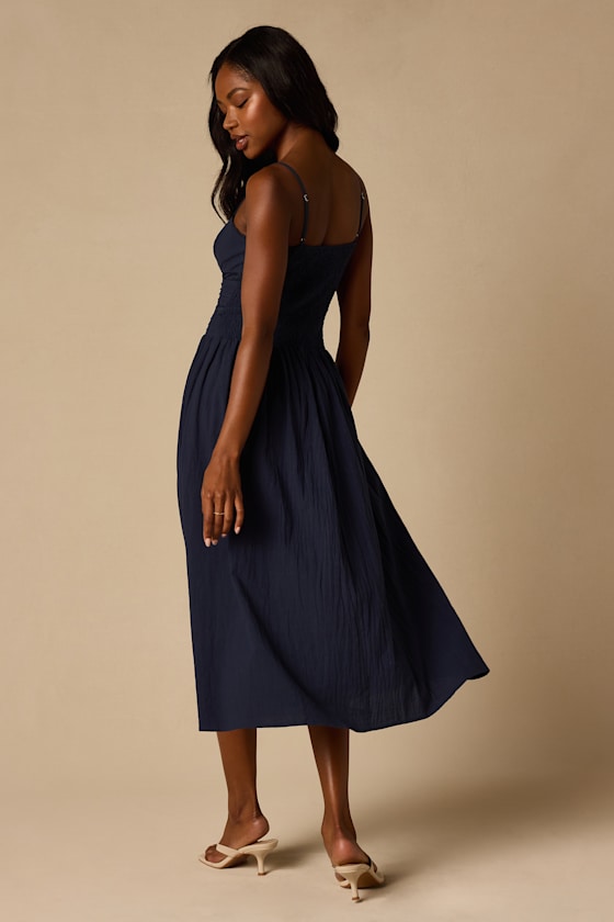 Elina Navy Pleated Midi Dress - thumbnail 3