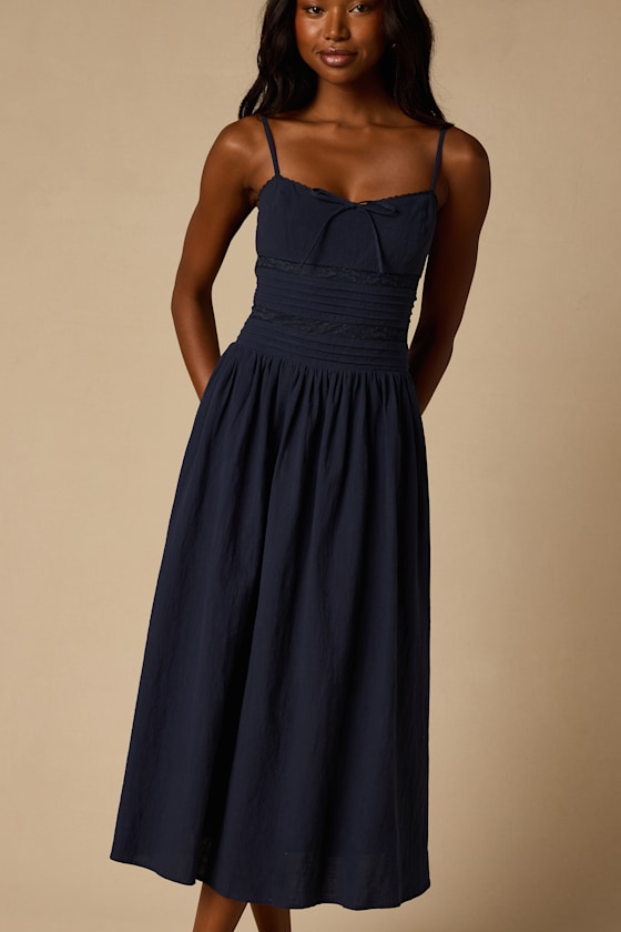 Elina Navy Pleated Midi Dress - thumbnail 5