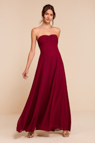Kamalia Wine Red Strapless Maxi Dress 1