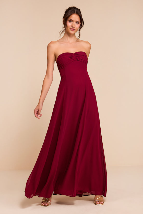 Kamalia Wine Red Strapless Maxi Dress 1
