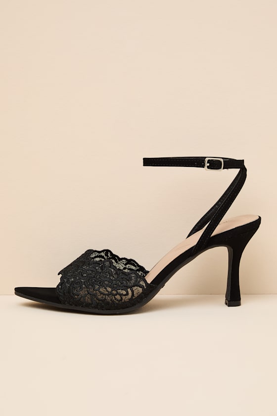 Regatta Black Lace Ankle Strap High Heel Sandals 1