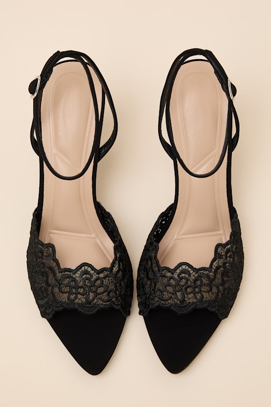Regatta Black Lace Ankle Strap High Heel Sandals 2
