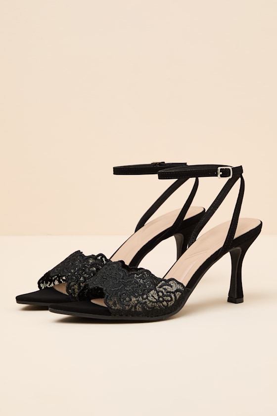 Regatta Black Lace Ankle Strap High Heel Sandals - thumbnail 5