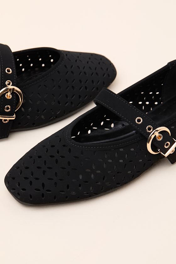 Nanette Black Eyelet Buckle Ballet Flats - thumbnail 6