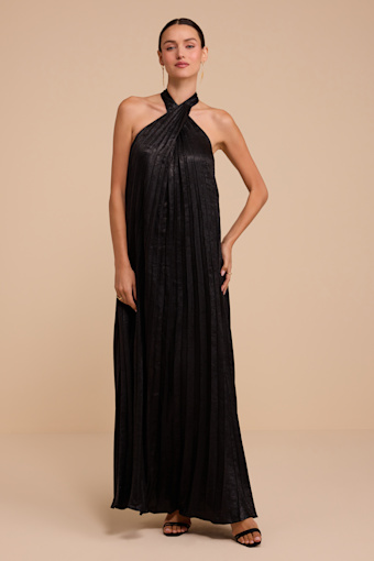 Gelsey Black Pleated Halter Shift Maxi Dress 2