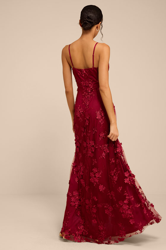 Rare Presence Burgundy 3D Floral Surplice Maxi Dress - thumbnail 3