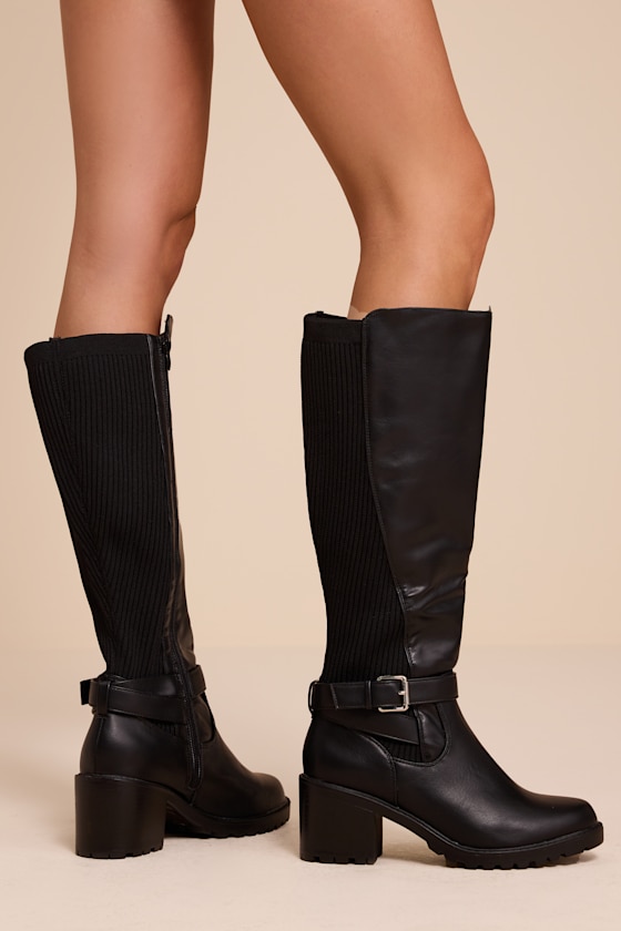 Larchmont Black Buckle Knee-High Boots - thumbnail 3