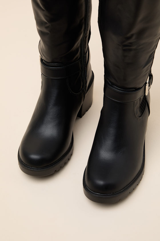 Larchmont Black Buckle Knee-High Boots - thumbnail 4