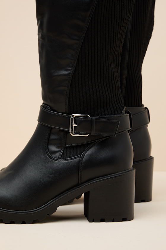 Larchmont Black Buckle Knee-High Boots - thumbnail 5