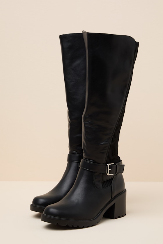Larchmont Black Buckle Knee-High Boots - thumbnail 6