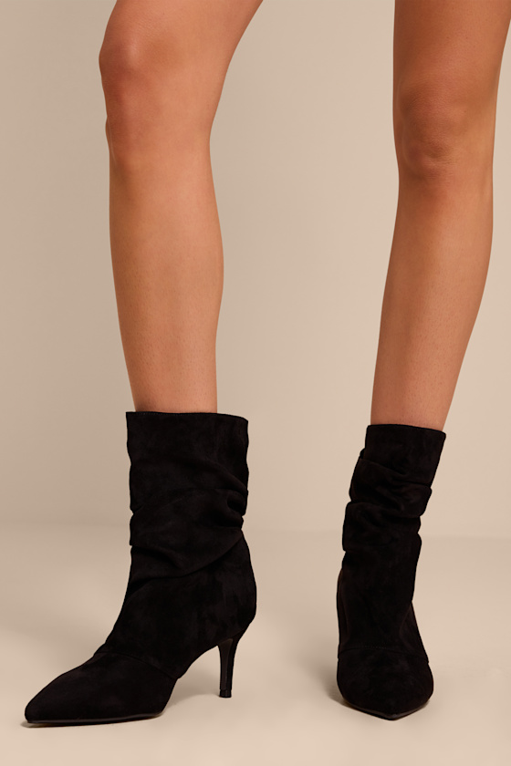 Randy Black Suede Ruched Ankle Booties - thumbnail 3