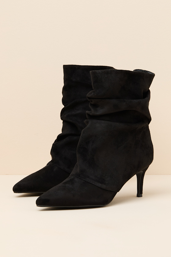 Randy Black Suede Ruched Ankle Booties - thumbnail 5
