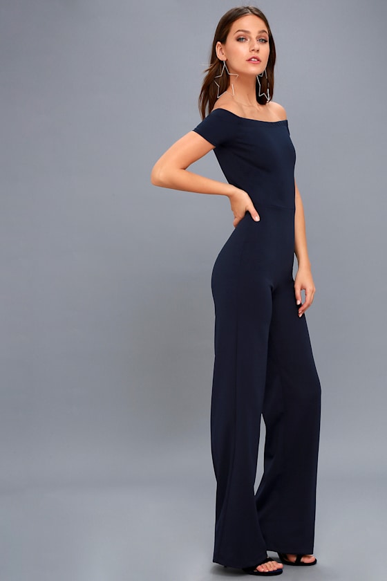 Alleyoop Navy Blue Off-the-Shoulder Jumpsuit 6