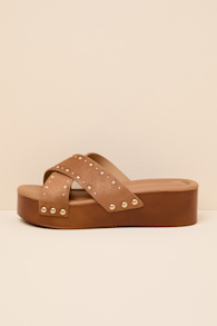 Loma Brown Studded Platform Slide Sandals 1