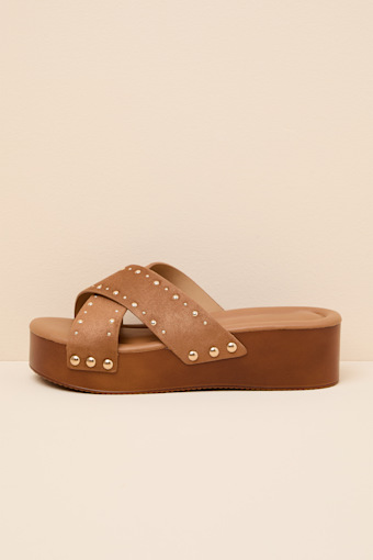 Loma Brown Studded Platform Slide Sandals 1