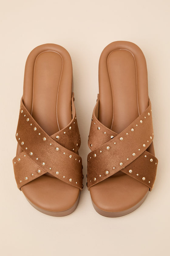 Loma Brown Studded Platform Slide Sandals 2