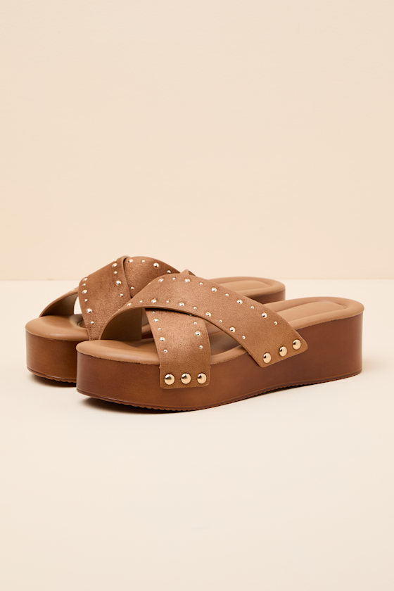 Loma Brown Studded Platform Slide Sandals - thumbnail 3