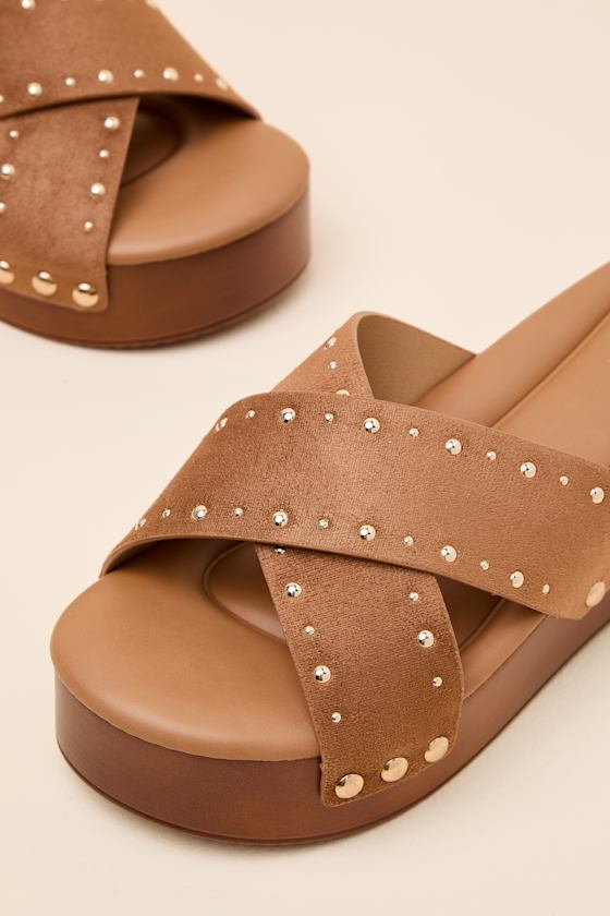 Loma Brown Studded Platform Slide Sandals - thumbnail 4