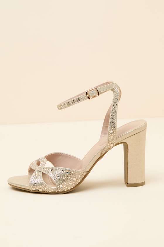Olamide Gold Rhinestone High Heel Ankle Strap Sandals - thumbnail 2