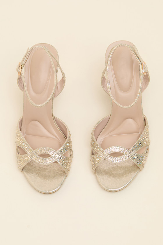 Olamide Gold Rhinestone High Heel Ankle Strap Sandals - thumbnail 4
