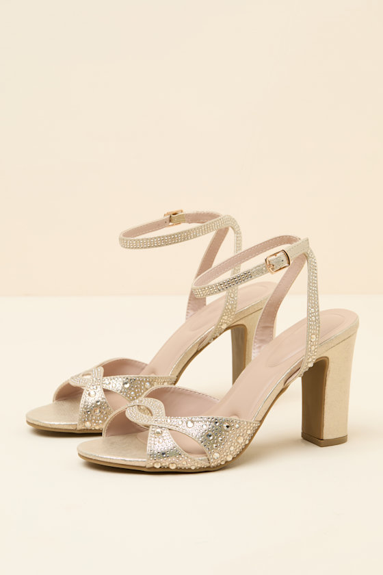 Olamide Gold Rhinestone High Heel Ankle Strap Sandals - thumbnail 5