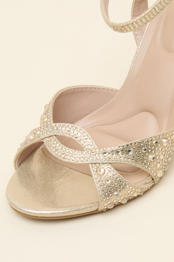 Olamide Gold Rhinestone High Heel Ankle Strap Sandals - thumbnail 6