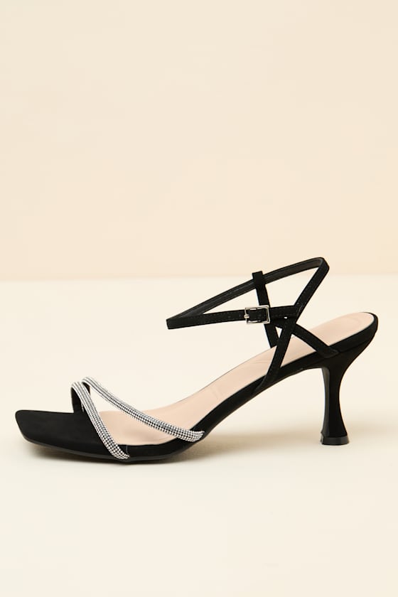 Aldena Black Rhinestone High Heel Sandals - thumbnail 4