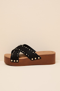 Loma Black Studded Platform Slide Sandals 1