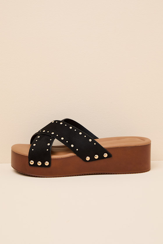 Loma Black Studded Platform Slide Sandals 1