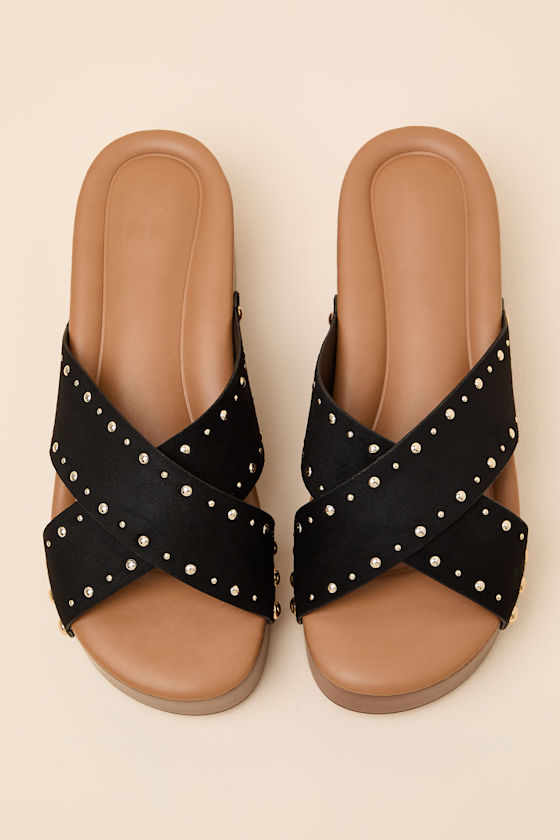 Loma Black Studded Platform Slide Sandals 2