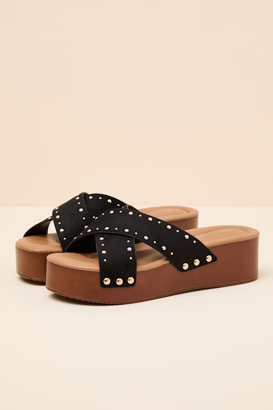 Loma Black Studded Platform Slide Sandals - thumbnail 5