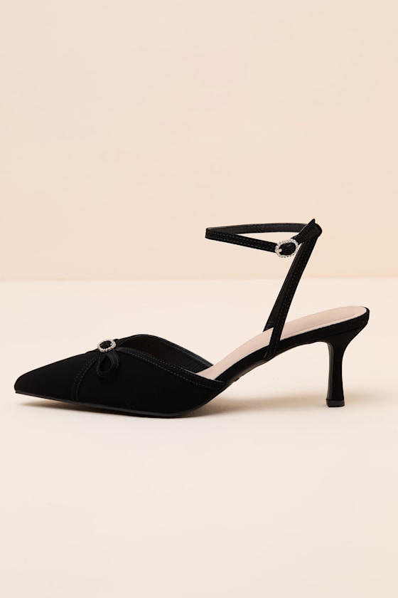 Jodelle Black Suede Pointed-Toe Ankle Strap Pumps 1