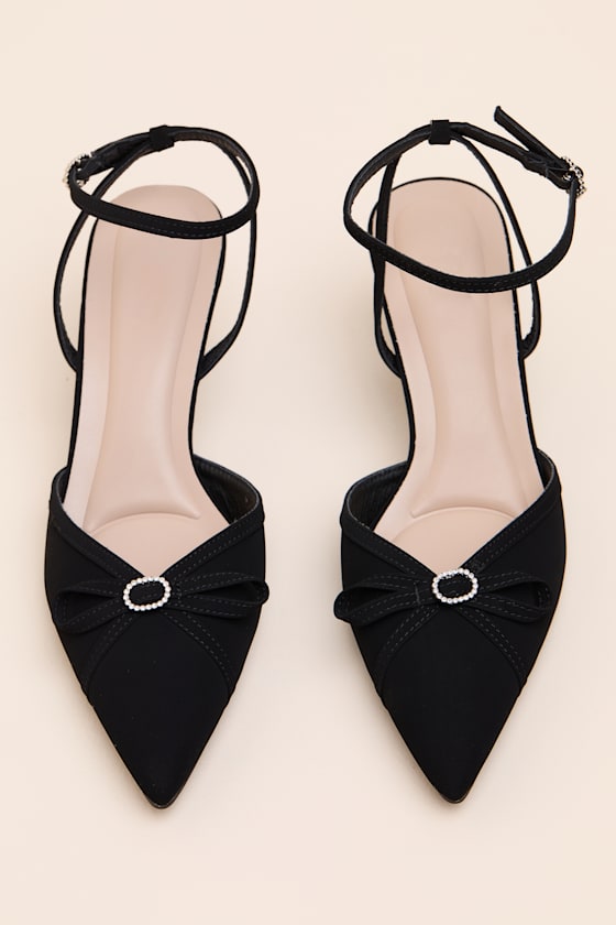 Jodelle Black Suede Pointed-Toe Ankle Strap Pumps 2