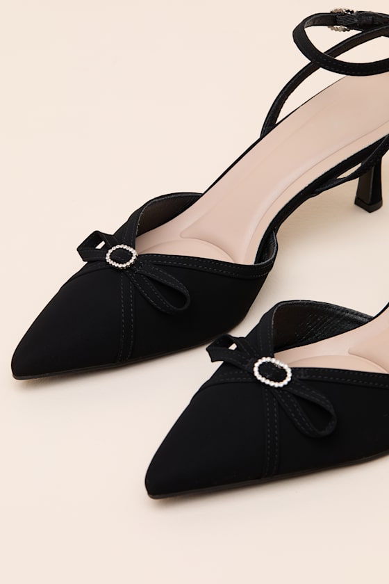 Jodelle Black Suede Pointed-Toe Ankle Strap Pumps - thumbnail 6