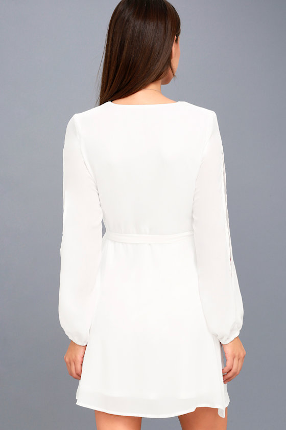white cold shoulder wrap dress