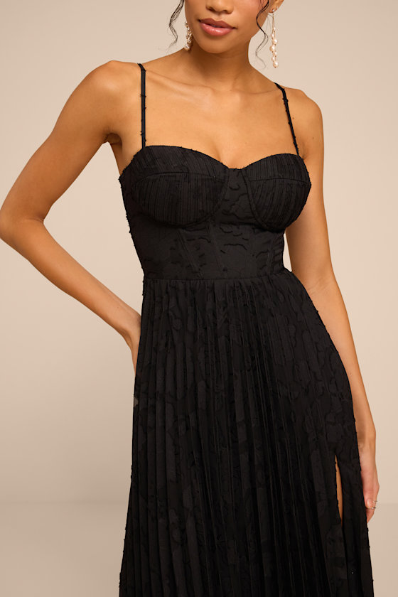 Dacie Black Floral Burnout Pleated Bustier Maxi Dress 2
