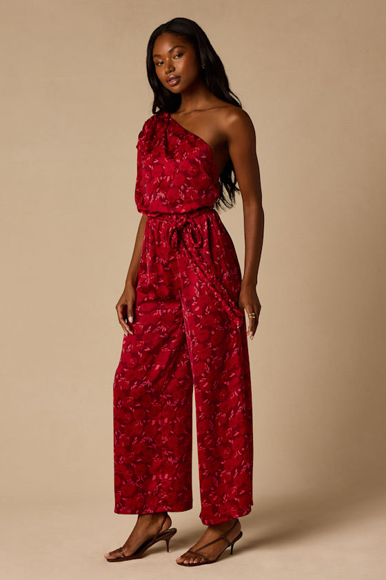 Diana Red Floral One-Shoulder Jumpsuit - thumbnail 3