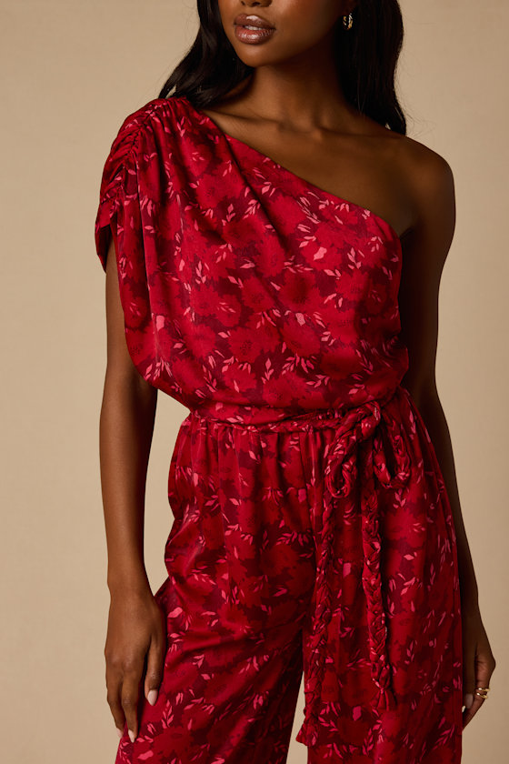 Diana Red Floral One-Shoulder Jumpsuit - thumbnail 4