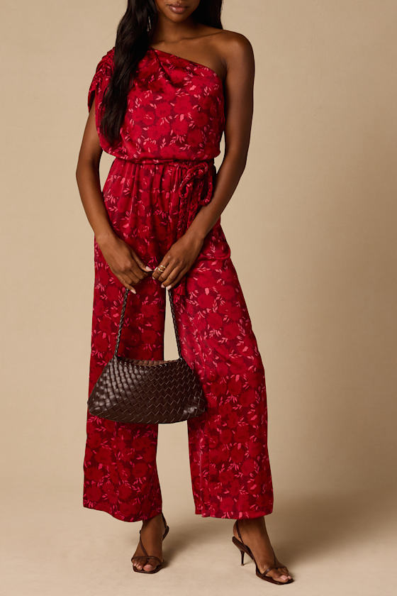 Diana Red Floral One-Shoulder Jumpsuit - thumbnail 5