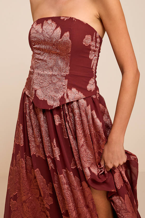 Alanis Rust Red Floral Burnout Lace-Up Maxi Dress - thumbnail 2