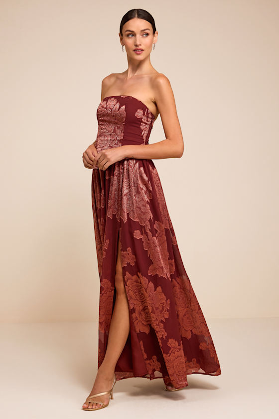 Alanis Rust Red Floral Burnout Lace-Up Maxi Dress - thumbnail 4