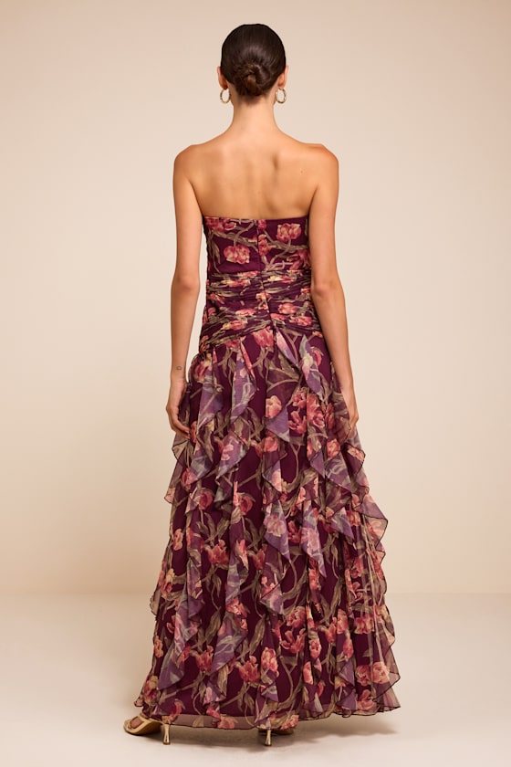 Danna Plum Multi Floral Ruffled Maxi Dress - thumbnail 3
