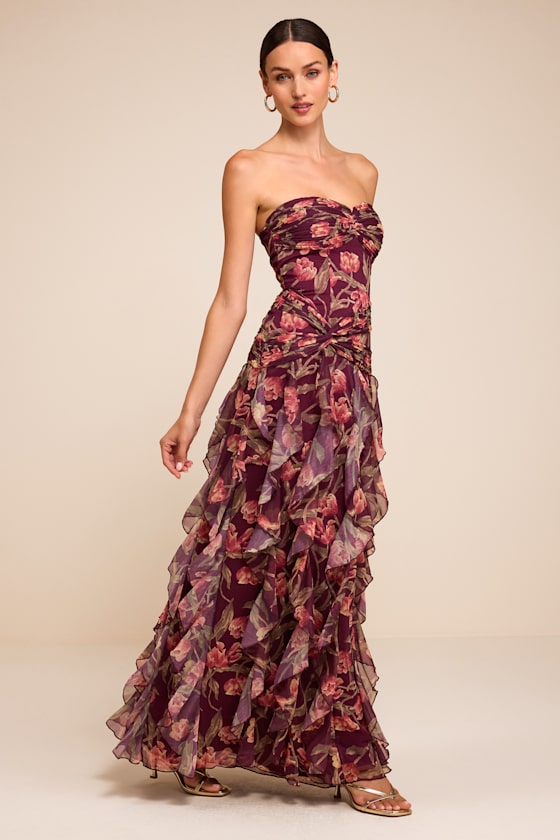 Danna Plum Multi Floral Ruffled Maxi Dress - thumbnail 4