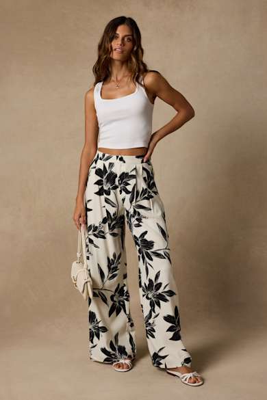 Lulus Elwen Cream And Black Linen Embroidered High-rise Pants White - Size S Cream & Black Embroidered Pants - Linen Pants - High-Rise  main image 4