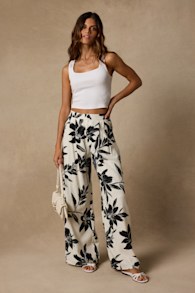 Ailany Ivory Floral High-Rise Wide-Leg Pants 1