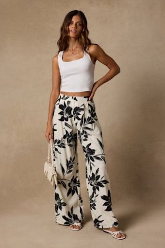 Ailany Ivory Floral High-Rise Wide-Leg Pants 1