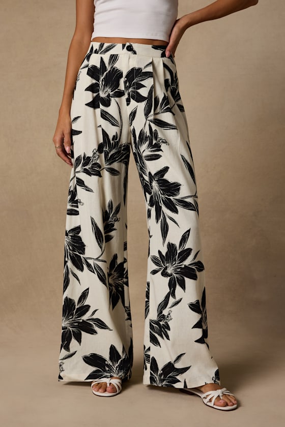 Ailany Ivory Floral High-Rise Wide-Leg Pants 2